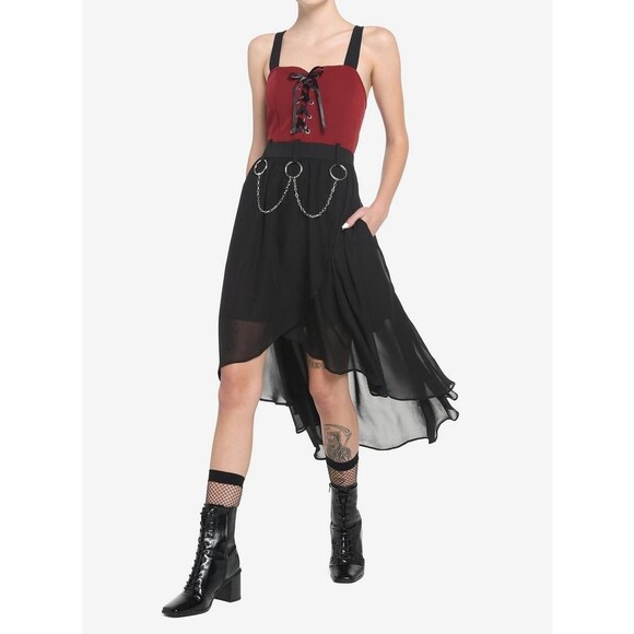 Red & Black O-Ring Hi-Low Goth Vibes Dress NEW Size Large - Picture 2 of 9